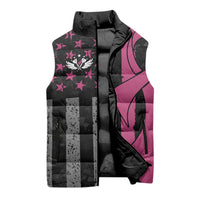 Personalized Pink Ribbon and American Flag Darts Sleeveless Puffer Jacket - Wonder Print Shop