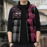 Personalized Pink Ribbon and American Flag Darts Sleeveless Puffer Jacket - Wonder Print Shop