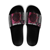 Personalized Pink Ribbon and American Flag Darts Slide Sandals - Wonder Print Shop