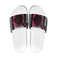 Personalized Pink Ribbon and American Flag Darts Slide Sandals - Wonder Print Shop