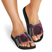 Personalized Pink Ribbon and American Flag Darts Slide Sandals - Wonder Print Shop