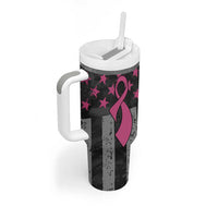 Personalized Pink Ribbon and American Flag Darts Tumbler With Handle - Wonder Print Shop