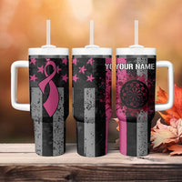Personalized Pink Ribbon and American Flag Darts Tumbler With Handle - Wonder Print Shop