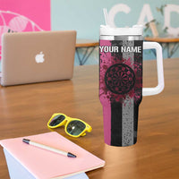 Personalized Pink Ribbon and American Flag Darts Tumbler With Handle - Wonder Print Shop