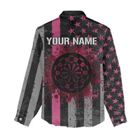 Personalized Pink Ribbon and American Flag Darts Women Casual Shirt - Wonder Print Shop