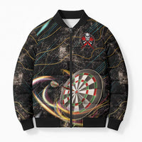 Personalized Skull and Darts Graphic Bomber Puffer Jacket with Neon Design - Wonder Print Shop