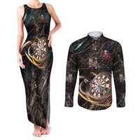 Personalized Skull and Darts Graphic Couples Matching Tank Maxi Dress and Long Sleeve Button Shirt with Neon Design - Wonder Print Shop