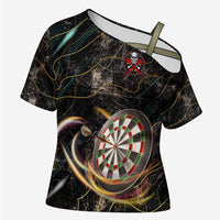 Personalized Skull and Darts Graphic Cross Shoulder Shirt with Neon Design - Wonder Print Shop
