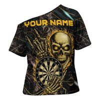 Personalized Skull and Darts Graphic Cross Shoulder Shirt with Neon Design - Wonder Print Shop