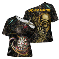 Personalized Skull and Darts Graphic Cross Shoulder Shirt with Neon Design - Wonder Print Shop