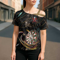 Personalized Skull and Darts Graphic Cross Shoulder Shirt with Neon Design - Wonder Print Shop