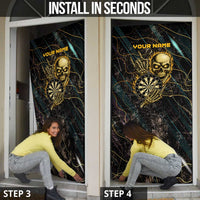 Personalized Skull and Darts Graphic Door Cover with Neon Design - Wonder Print Shop