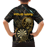 Personalized Skull and Darts Graphic Family Matching Long Sleeve Bodycon Dress and Hawaiian Shirt with Neon Design - Wonder Print Shop