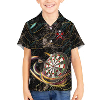 Personalized Skull and Darts Graphic Family Matching Off The Shoulder Long Sleeve Dress and Hawaiian Shirt with Neon Design - Wonder Print Shop