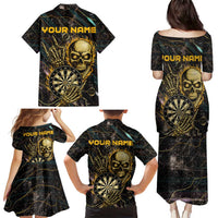 Personalized Skull and Darts Graphic Family Matching Puletasi and Hawaiian Shirt with Neon Design - Wonder Print Shop