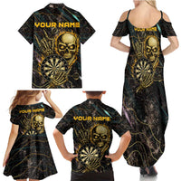 Personalized Skull and Darts Graphic Family Matching Summer Maxi Dress and Hawaiian Shirt with Neon Design - Wonder Print Shop