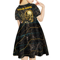Personalized Skull and Darts Graphic Kid Short Sleeve Dress with Neon Design - Wonder Print Shop