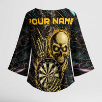 Personalized Skull and Darts Graphic Kimono Sleeve Blouse with Neon Design - Wonder Print Shop
