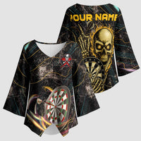 Personalized Skull and Darts Graphic Kimono Sleeve Blouse with Neon Design - Wonder Print Shop