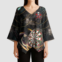 Personalized Skull and Darts Graphic Kimono Sleeve Blouse with Neon Design - Wonder Print Shop