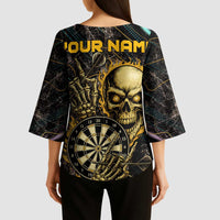 Personalized Skull and Darts Graphic Kimono Sleeve Blouse with Neon Design - Wonder Print Shop