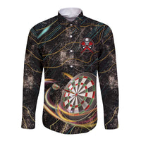 Personalized Skull and Darts Graphic Long Sleeve Button Shirt with Neon Design - Wonder Print Shop
