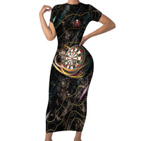 Personalized Skull and Darts Graphic Short Sleeve Bodycon Dress with Neon Design - Wonder Print Shop