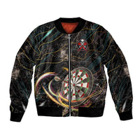 Personalized Skull and Darts Graphic Sleeve Zip Bomber Jacket with Neon Design - Wonder Print Shop