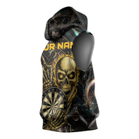 Personalized Skull and Darts Graphic Sleeveless Hoodie with Neon Design - Wonder Print Shop