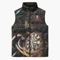 Personalized Skull and Darts Graphic Sleeveless Puffer Jacket with Neon Design - Wonder Print Shop