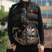 Personalized Skull and Darts Graphic Sleeveless Puffer Jacket with Neon Design - Wonder Print Shop
