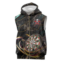 Personalized Skull and Darts Graphic Sleeveless Zip Hoodie with Neon Design - Wonder Print Shop