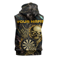 Personalized Skull and Darts Graphic Sleeveless Zip Hoodie with Neon Design - Wonder Print Shop