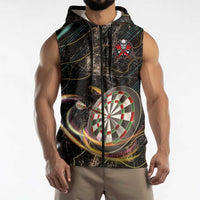 Personalized Skull and Darts Graphic Sleeveless Zip Hoodie with Neon Design - Wonder Print Shop