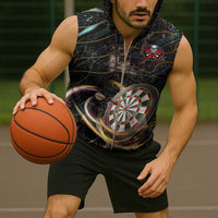 Personalized Skull and Darts Graphic Sleeveless Zip Hoodie with Neon Design - Wonder Print Shop