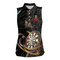 Personalized Skull and Darts Graphic Women Sleeveless Polo Shirt with Neon Design - Wonder Print Shop