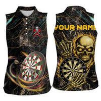 Personalized Skull and Darts Graphic Women Sleeveless Polo Shirt with Neon Design - Wonder Print Shop