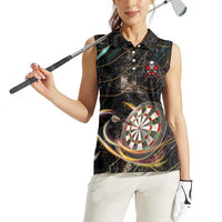 Personalized Skull and Darts Graphic Women Sleeveless Polo Shirt with Neon Design - Wonder Print Shop