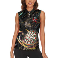 Personalized Skull and Darts Graphic Women Sleeveless Polo Shirt with Neon Design - Wonder Print Shop
