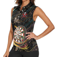 Personalized Skull and Darts Graphic Women Sleeveless Polo Shirt with Neon Design - Wonder Print Shop