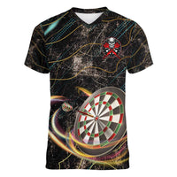 Personalized Skull and Darts Graphic Women V-Neck T-Shirt with Neon Design - Wonder Print Shop
