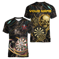 Personalized Skull and Darts Graphic Women V-Neck T-Shirt with Neon Design - Wonder Print Shop