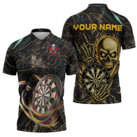 Personalized Skull and Darts Graphic Zipper Polo Shirt with Neon Design - Wonder Print Shop