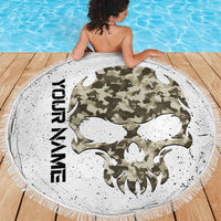 Personalized Camouflage Skull and American Flag Darts Beach Blanket - Wonder Print Shop