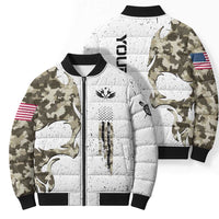 Personalized Camouflage Skull and American Flag Darts Bomber Puffer Jacket - Wonder Print Shop