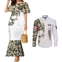 Personalized Camouflage Skull and American Flag Darts Couples Matching Mermaid Dress and Long Sleeve Button Shirt - Wonder Print Shop