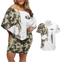 Personalized Camouflage Skull and American Flag Darts Couples Matching Off Shoulder Short Dress and Hawaiian Shirt - Wonder Print Shop