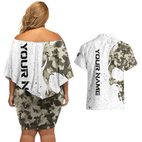 Personalized Camouflage Skull and American Flag Darts Couples Matching Off Shoulder Short Dress and Hawaiian Shirt - Wonder Print Shop