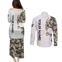 Personalized Camouflage Skull and American Flag Darts Couples Matching Puletasi and Long Sleeve Button Shirt - Wonder Print Shop