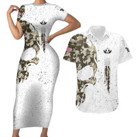 Personalized Camouflage Skull and American Flag Darts Couples Matching Short Sleeve Bodycon Dress and Hawaiian Shirt - Wonder Print Shop
